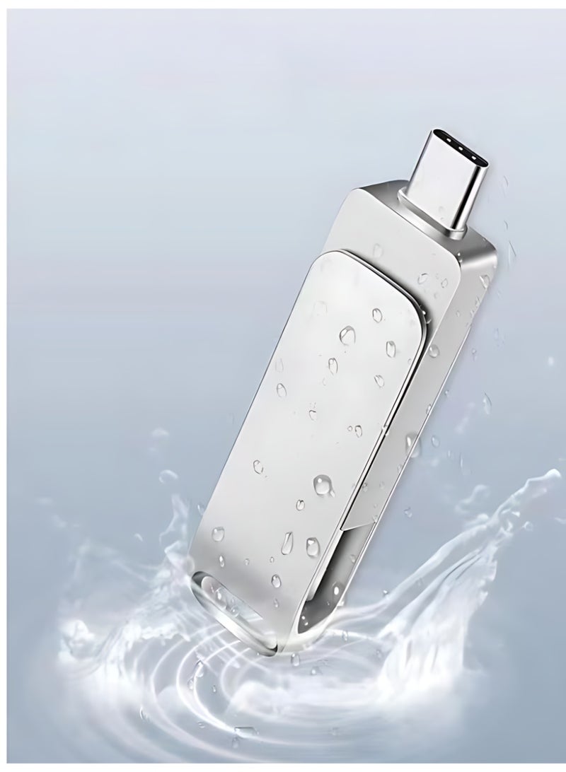 ذاكرة فلاش USB مزدوجة الاستخدام لأجهزة الكمبيوتر والهواتف المحمولة، سعة 128 جيجابايت. تتميز بتوصيل Type-C مع منفذ USB قياسي يتضمن واجهة Micro-USB مخفية. - view 2